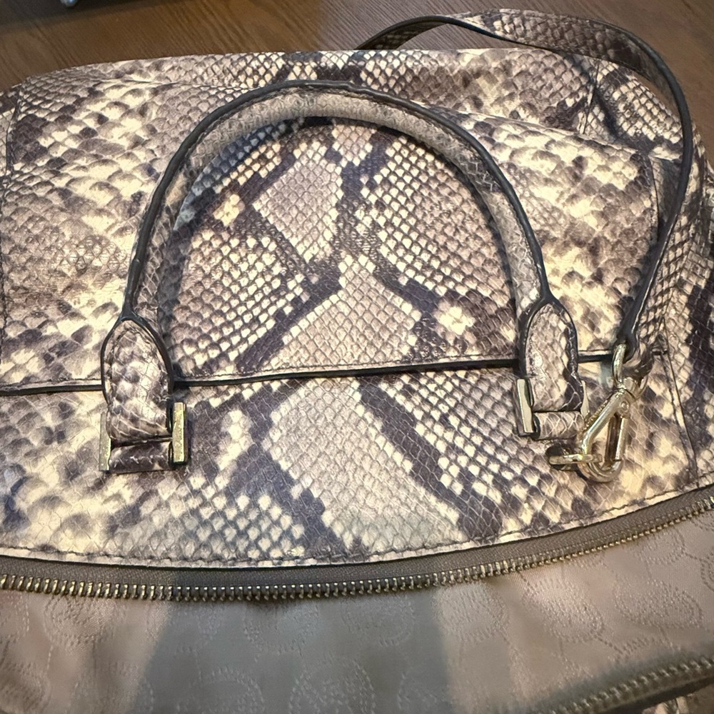 Michael Kors Python-Print Dome Satchel in Brown and Gray - Picture 7 of 8
